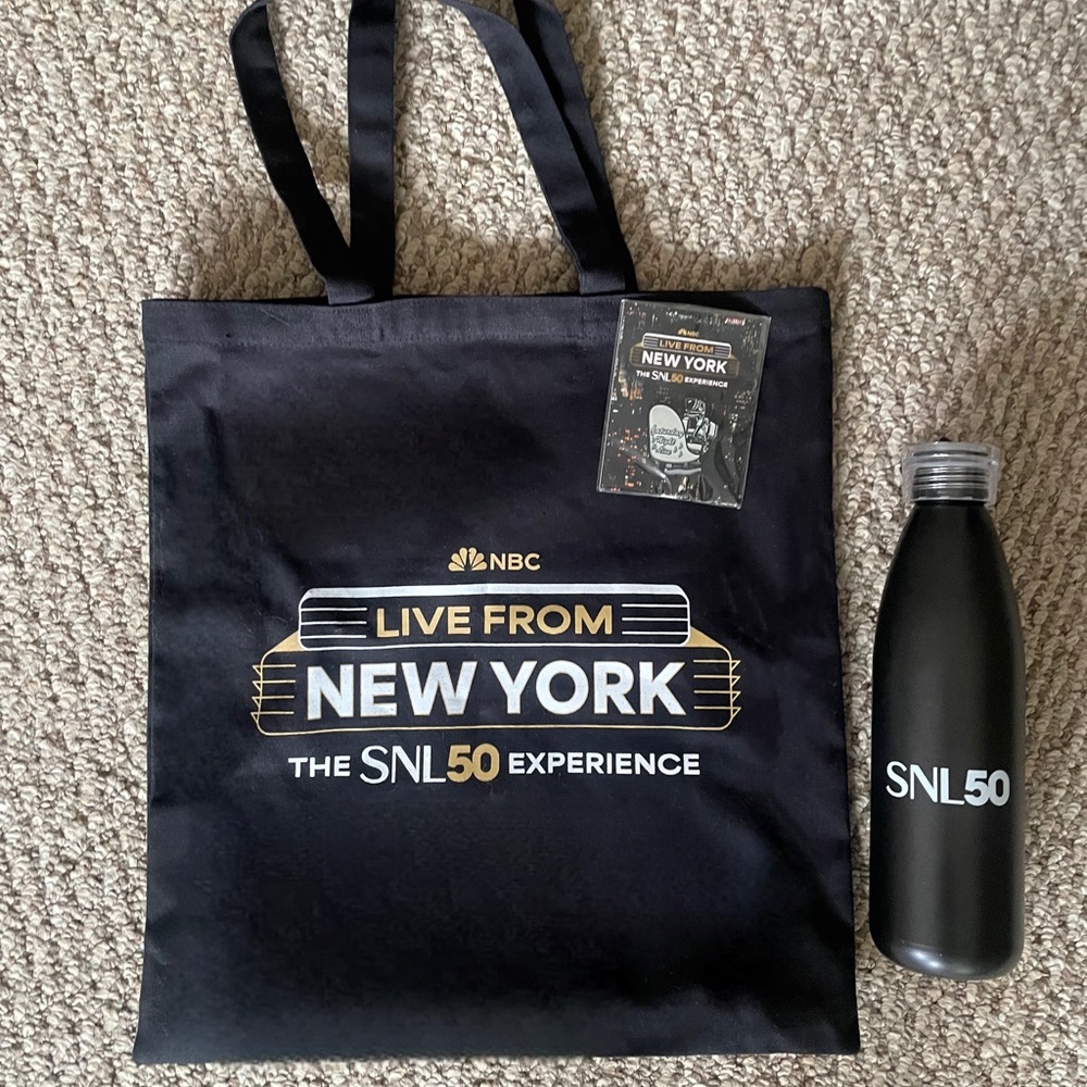 SNL 50 limited Edition Experience Bundle: Tote Bag, Water Bottle, Pin